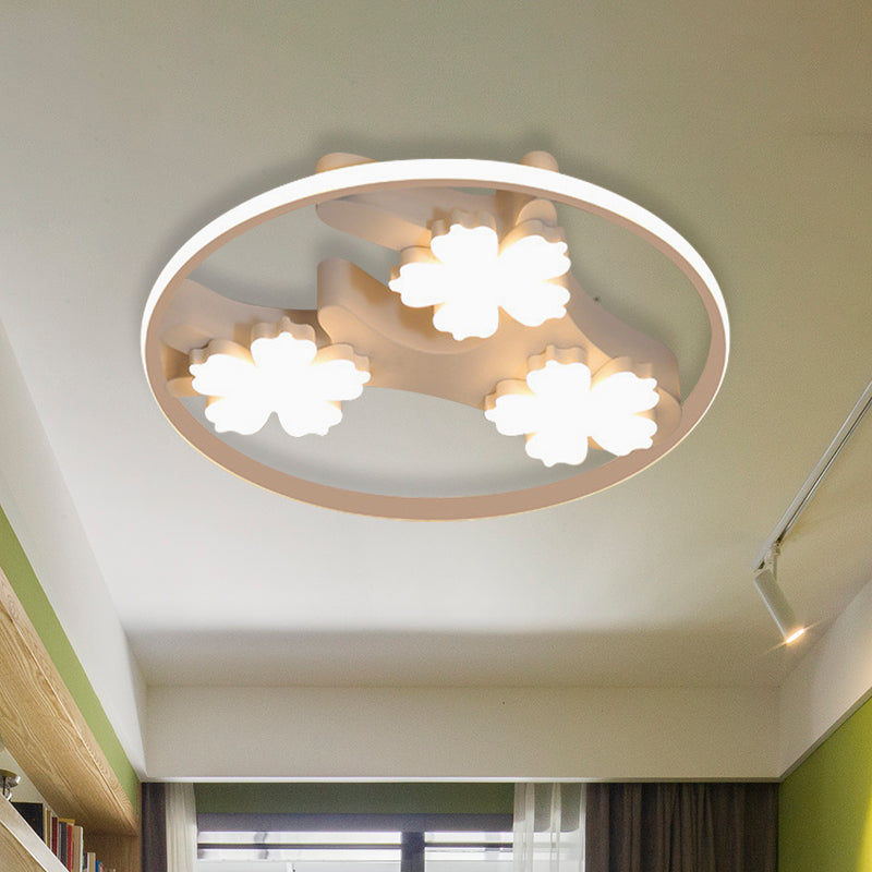 Black LED Flush Mount Ceiling Light with Blossom Decoration - Simple Style, Wide Acrylic Ring (19.5"/23.5")
