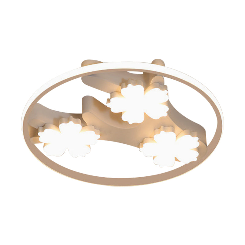 Black LED Flush Mount Ceiling Light with Blossom Decoration - Simple Style, Wide Acrylic Ring (19.5"/23.5")