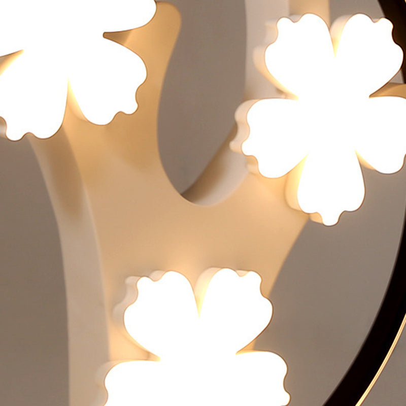 Black LED Flush Mount Ceiling Light with Blossom Decoration - Simple Style, Wide Acrylic Ring (19.5"/23.5")