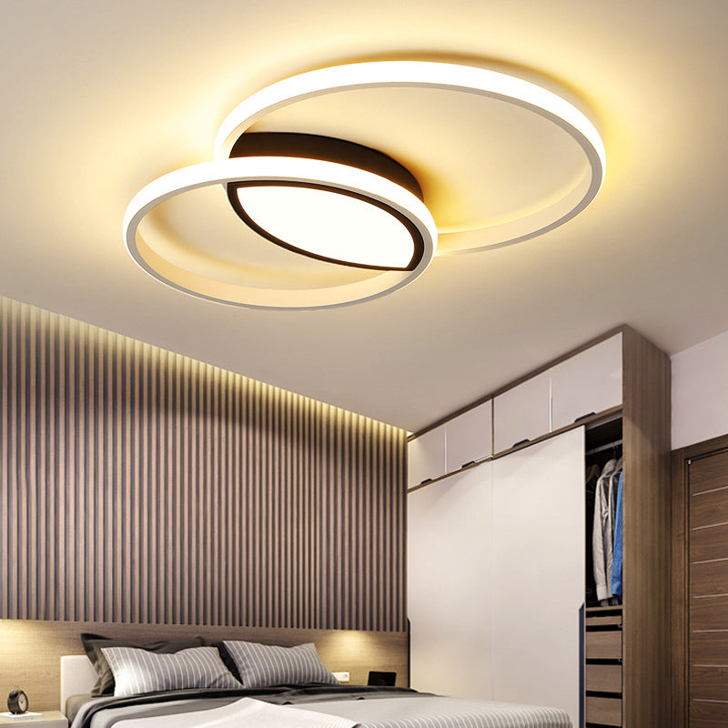 Modern Black and White Metal Ceiling Light with LED Flush and Remote Dimming Control - 16"/19.5" Wide