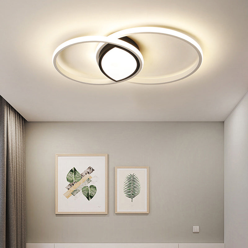 Modern Black and White Metal Ceiling Light with LED Flush and Remote Dimming Control - 16"/19.5" Wide