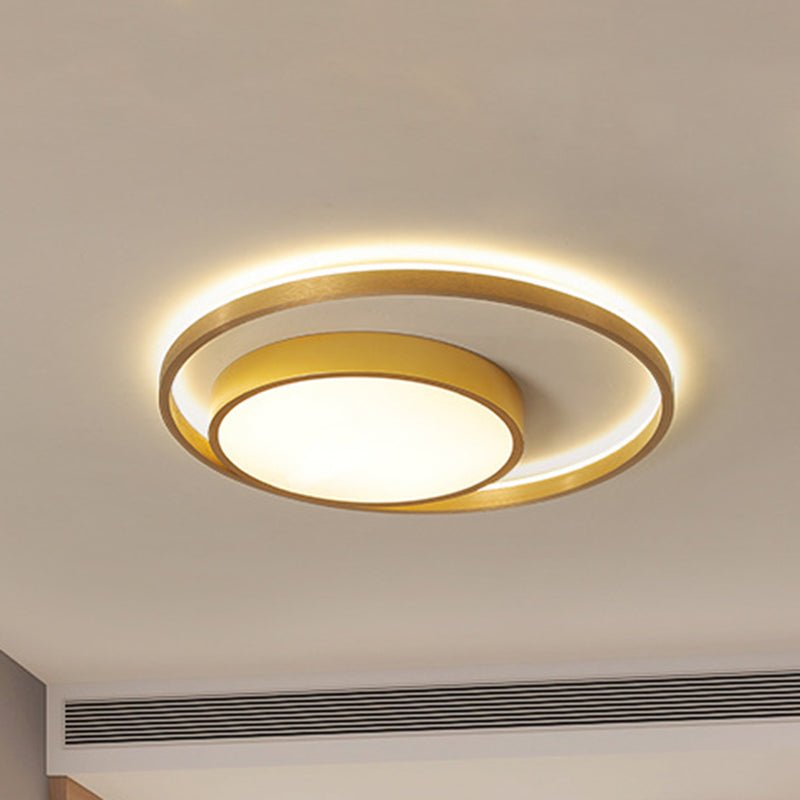Postmodern Gold Metal Circular Ceiling Light Fixture - 16"/23.5" Wide LED Flush Light in Warm/White Light