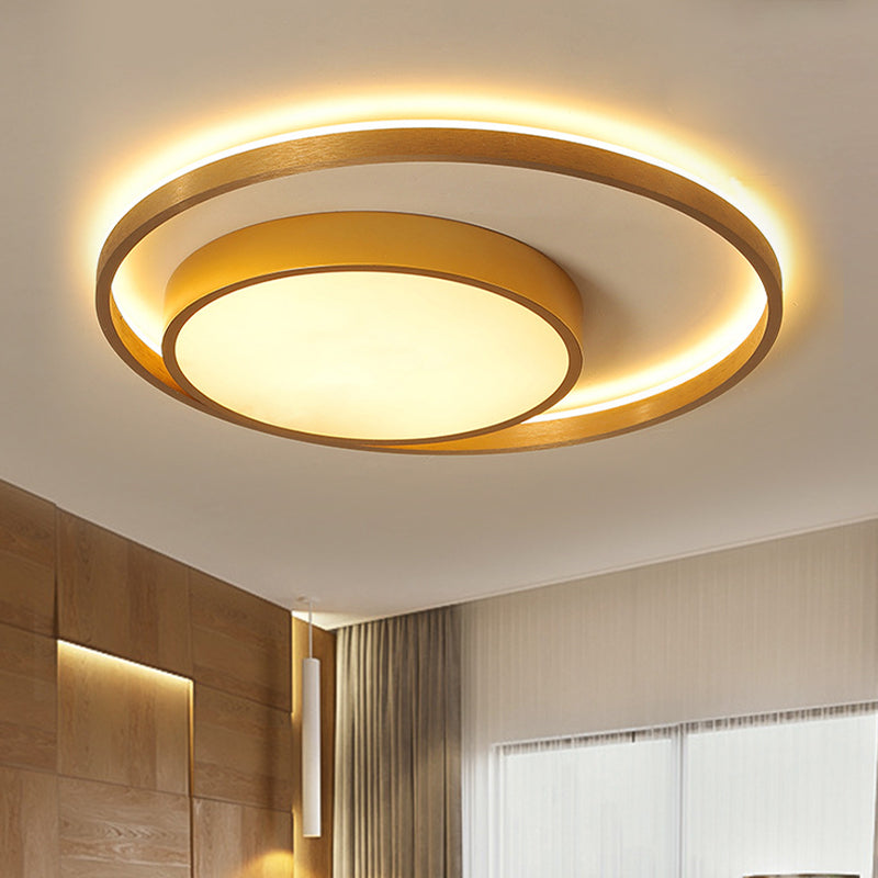 Postmodern Gold Metal Circular Ceiling Light Fixture - 16"/23.5" Wide LED Flush Light in Warm/White Light