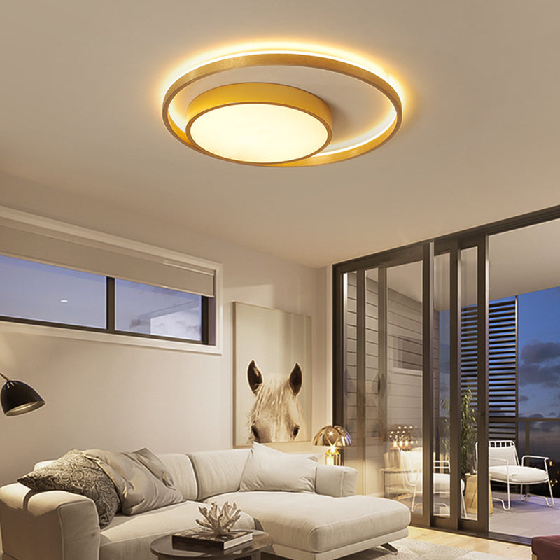 Postmodern Gold Metal Circular Ceiling Light Fixture - 16"/23.5" Wide LED Flush Light in Warm/White Light