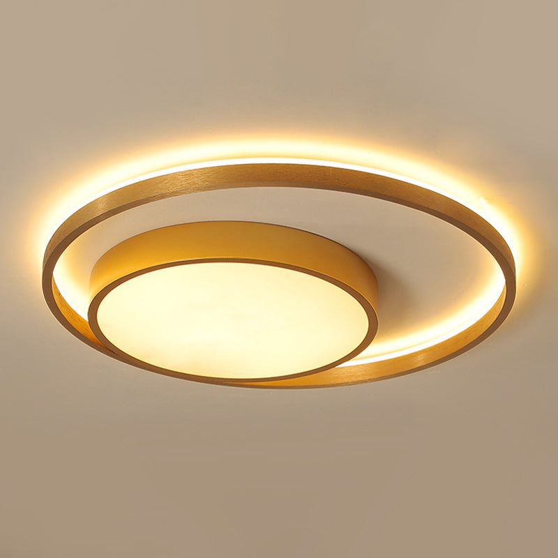 Postmodern Gold Metal Circular Ceiling Light Fixture - 16"/23.5" Wide LED Flush Light in Warm/White Light