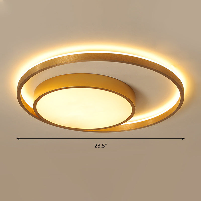Postmodern Gold Metal Circular Ceiling Light Fixture - 16"/23.5" Wide LED Flush Light in Warm/White Light