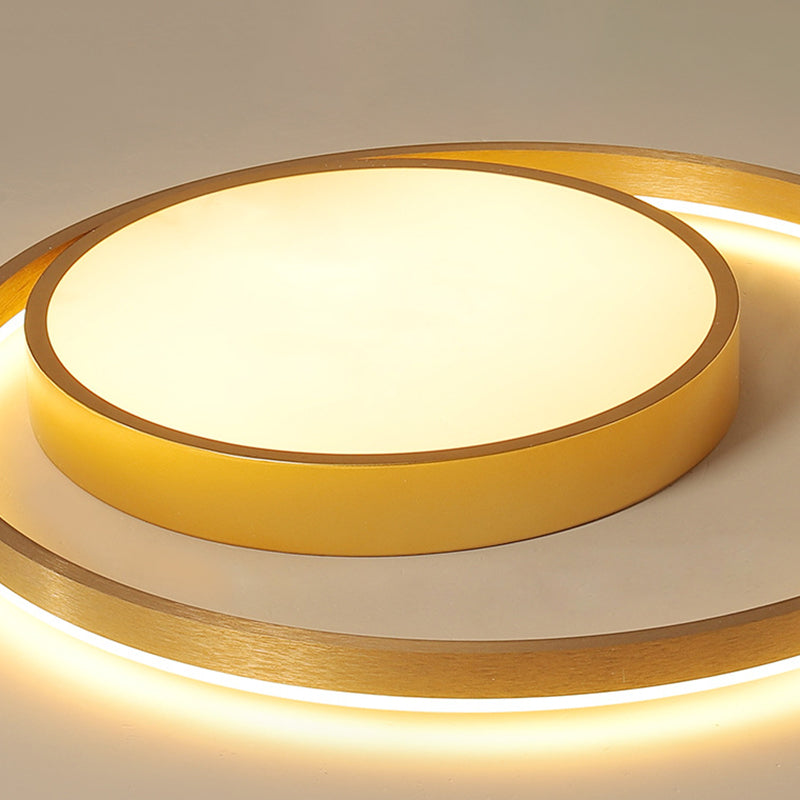 Postmodern Gold Metal Circular Ceiling Light Fixture - 16"/23.5" Wide LED Flush Light in Warm/White Light