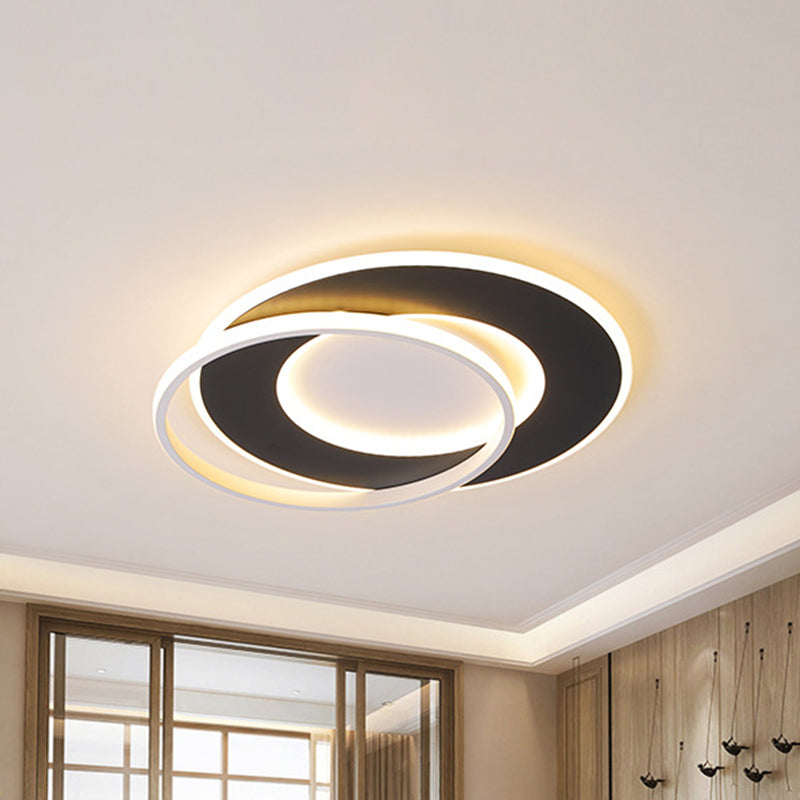 Modern Black Flush Mount LED Ceiling Light with Remote Control Dimming - 18"/22" Wide Ring in Warm/White Light