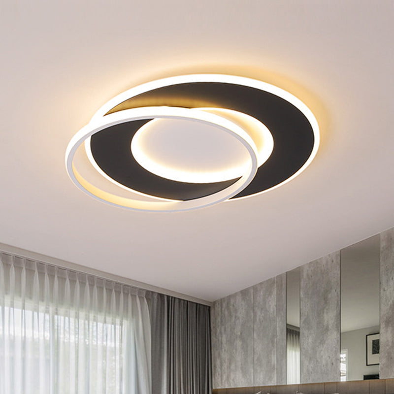 Modern Black Flush Mount LED Ceiling Light with Remote Control Dimming - 18"/22" Wide Ring in Warm/White Light