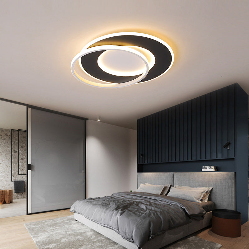 Modern Black Flush Mount LED Ceiling Light with Remote Control Dimming - 18"/22" Wide Ring in Warm/White Light