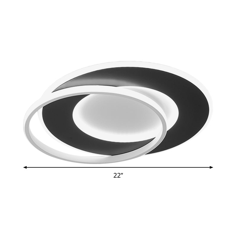 Modern Black Flush Mount LED Ceiling Light with Remote Control Dimming - 18"/22" Wide Ring in Warm/White Light