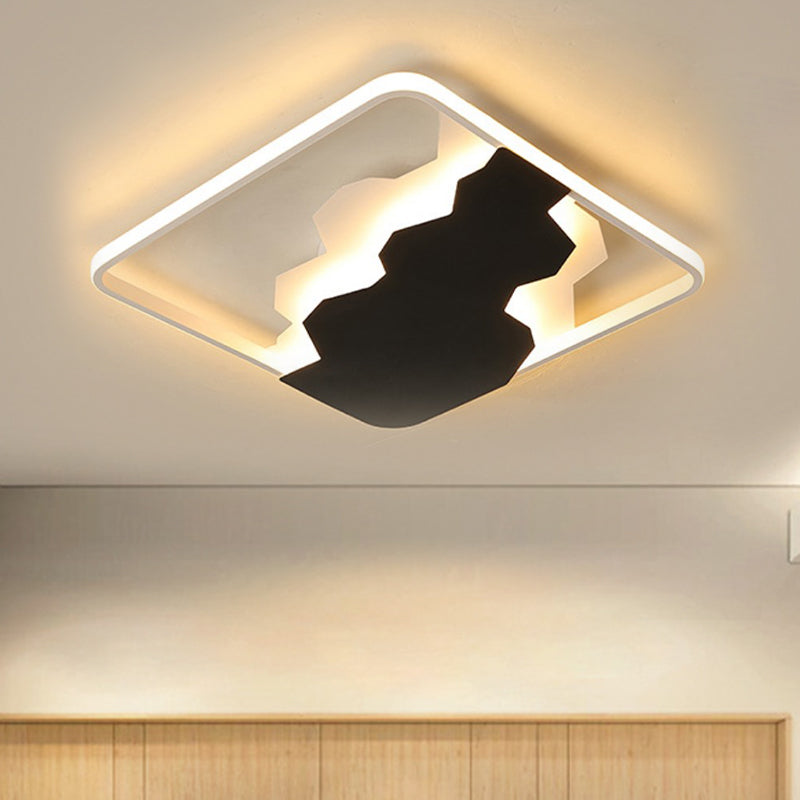 Modern Black Geometric Flush Mount Lamp with Acrylic LED Ceiling Lighting - Warm/White Light, Third Gear