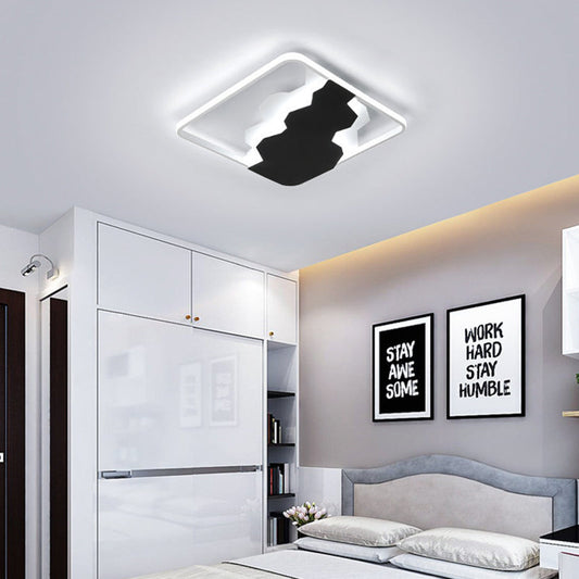 Modern Black Geometric Flush Mount Lamp with Acrylic LED Ceiling Lighting - Warm/White Light, Third Gear