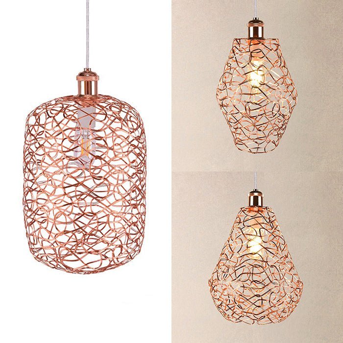 Vintage Copper Wire Guard Pendant Light With Shade - Metal 1-Light Living Room Hanging Lamp