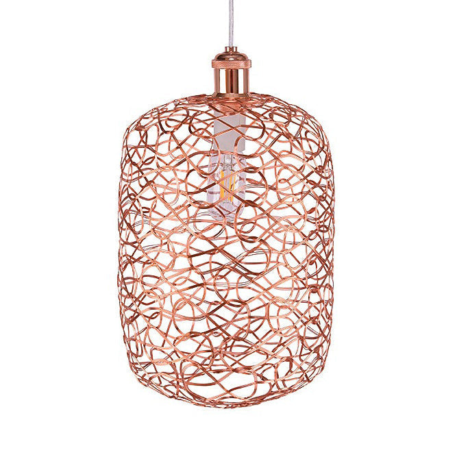 Vintage Copper Wire Guard Pendant Light With Shade - Metal 1-Light Living Room Hanging Lamp / A