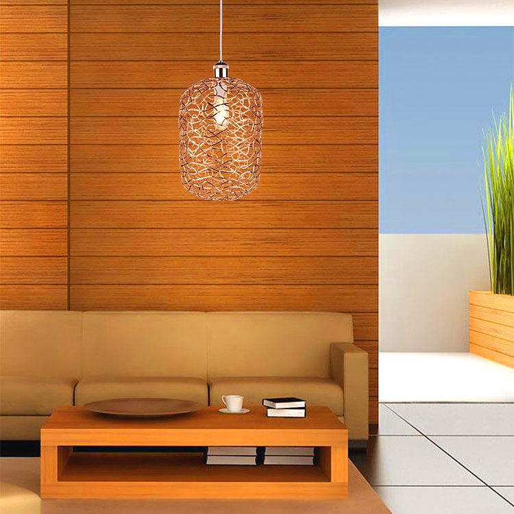 Vintage Copper Wire Guard Pendant Light With Shade - Metal 1-Light Living Room Hanging Lamp