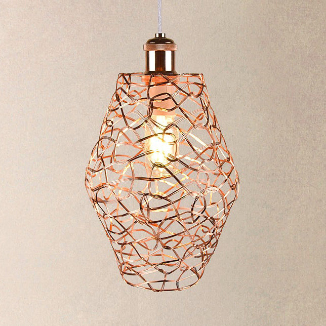 Vintage Copper Wire Guard Pendant Light - Industrial Metal Shade, 1 Light Living Room Hanging Lamp