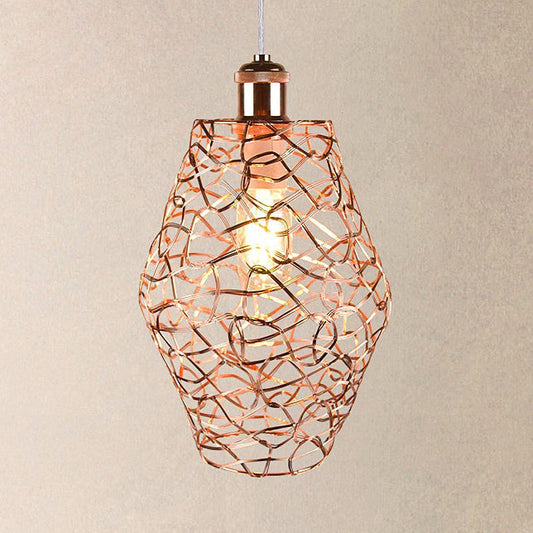 Vintage Copper Wire Guard Pendant Light - Industrial Metal Shade, 1 Light Living Room Hanging Lamp
