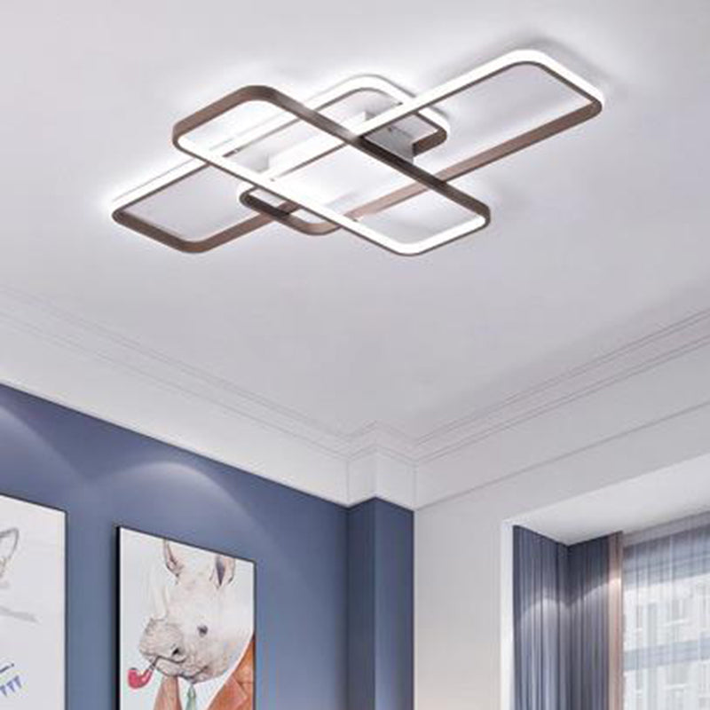 Modernist Acrylic LED Brown Ceiling Light Fixture - Rectangle Flushmount, Warm/White Light, 27.5"/41" Wide