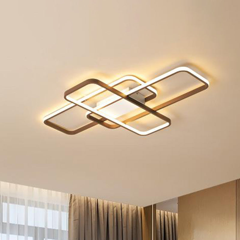 Modernist Acrylic LED Brown Ceiling Light Fixture - Rectangle Flushmount, Warm/White Light, 27.5"/41" Wide