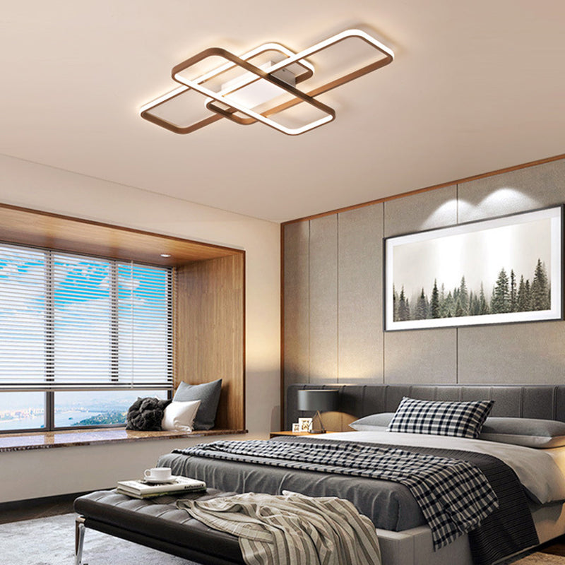 Modernist Acrylic LED Brown Ceiling Light Fixture - Rectangle Flushmount, Warm/White Light, 27.5"/41" Wide