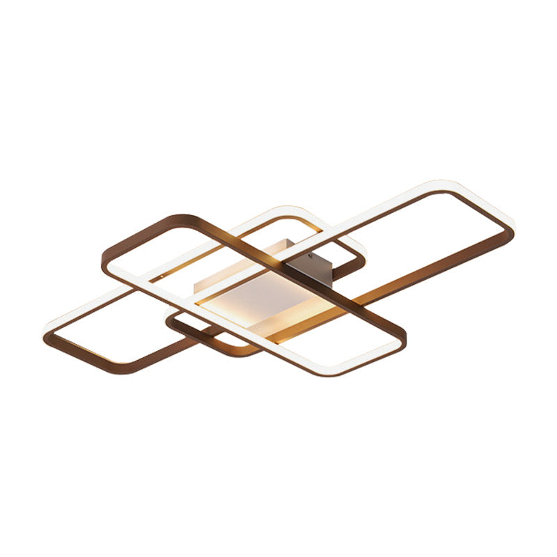 Modernist Acrylic LED Brown Ceiling Light Fixture - Rectangle Flushmount, Warm/White Light, 27.5"/41" Wide