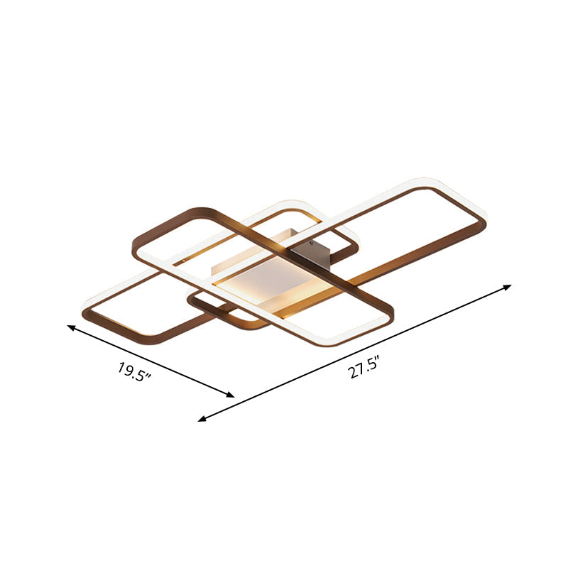 Modernist Acrylic LED Brown Ceiling Light Fixture - Rectangle Flushmount, Warm/White Light, 27.5"/41" Wide