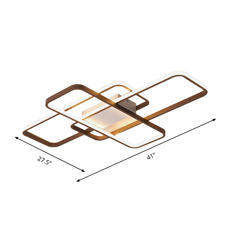 Modernist Acrylic LED Brown Ceiling Light Fixture - Rectangle Flushmount, Warm/White Light, 27.5"/41" Wide