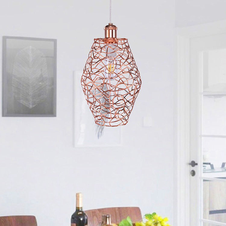 Vintage Copper Wire Guard Pendant Light With Shade - Metal 1-Light Living Room Hanging Lamp