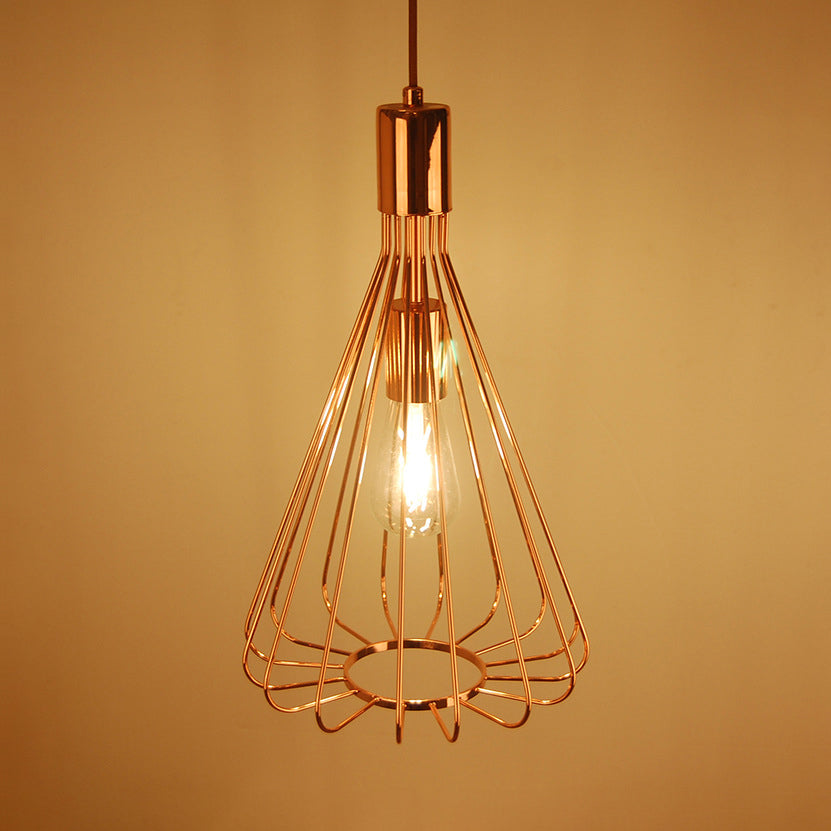 Vintage Loft Hanging Pendant Light With Cage Shade For Kitchen - Polished Brass/Copper Metallic