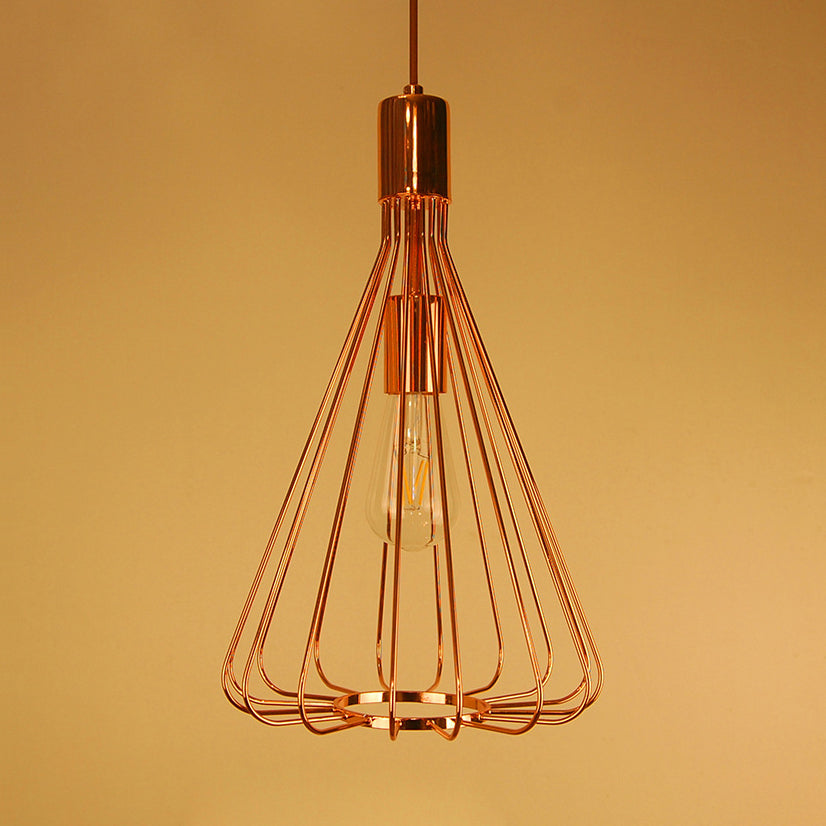 Vintage Loft Hanging Pendant Light With Cage Shade For Kitchen - Polished Brass/Copper Metallic