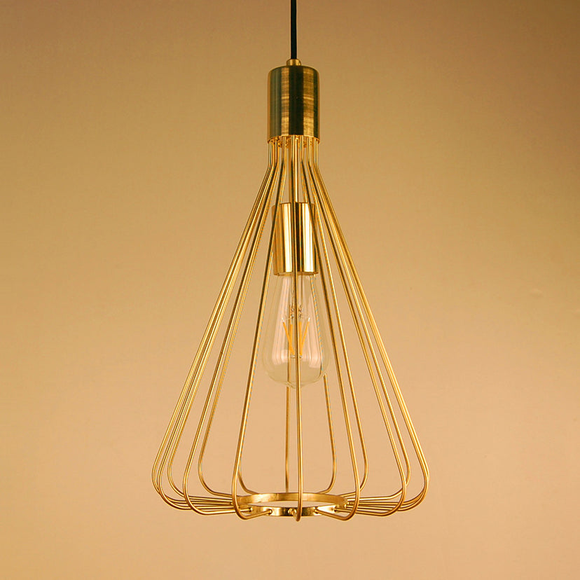 Vintage Loft Hanging Pendant Light With Cage Shade For Kitchen - Polished Brass/Copper Metallic