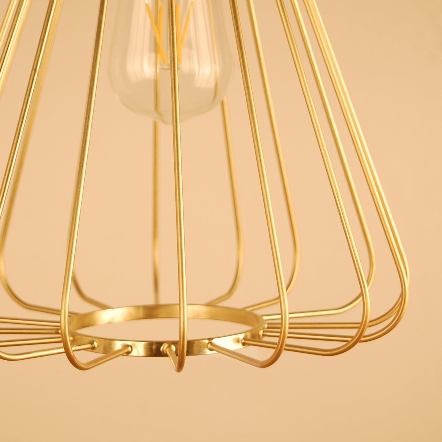 Vintage Loft Hanging Pendant Light With Cage Shade For Kitchen - Polished Brass/Copper Metallic