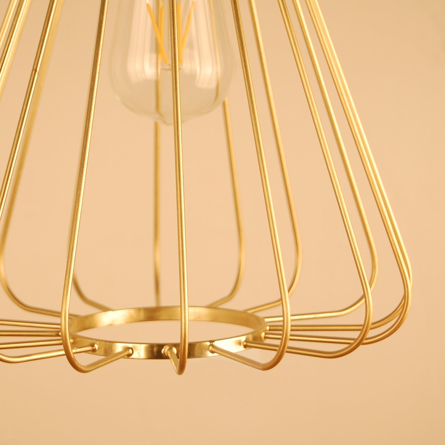 Vintage Loft Hanging Pendant Light With Cage Shade For Kitchen - Polished Brass/Copper Metallic
