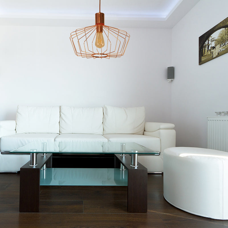 Retro Geometric Cage Suspension Light - Brass/Copper Pendant Lighting - Indoor Metal Fixture
