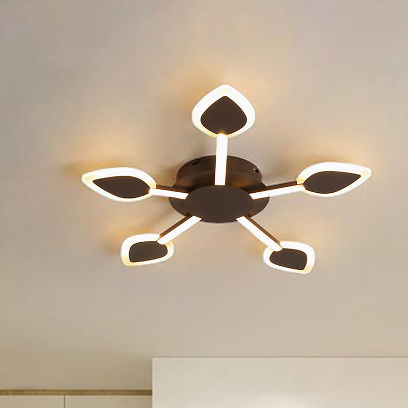 Contemporary Sputnik Flush Light in Brown Acrylic - 5/11 Heads - 29.5"/45" Wide - Warm/White Close to Ceiling Lighting