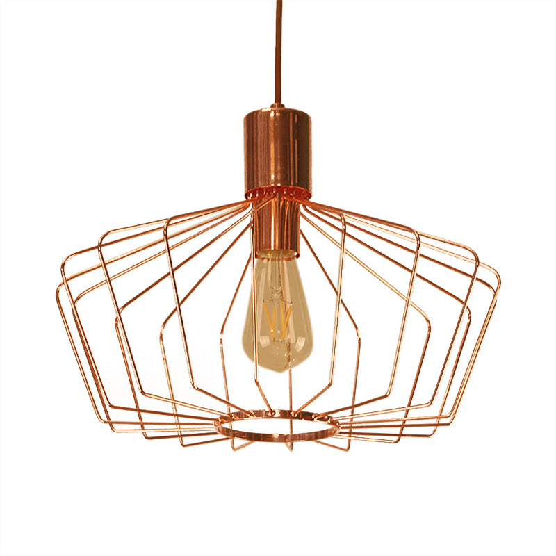 Retro Style Geometric Cage Pendant Light - Brass/Copper Indoor Suspension Lamp