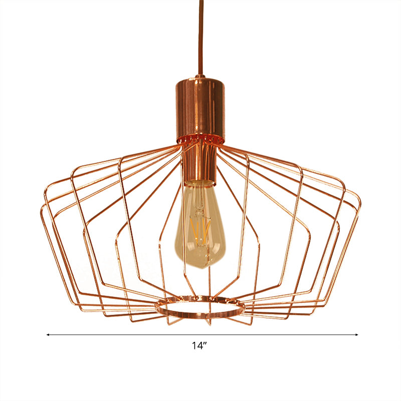 Retro Geometric Cage Suspension Light - Brass/Copper Pendant Lighting - Indoor Metal Fixture