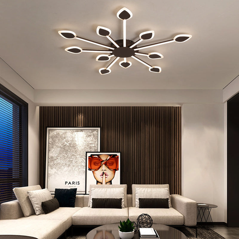 Contemporary Sputnik Flush Light in Brown Acrylic - 5/11 Heads - 29.5"/45" Wide - Warm/White Close to Ceiling Lighting