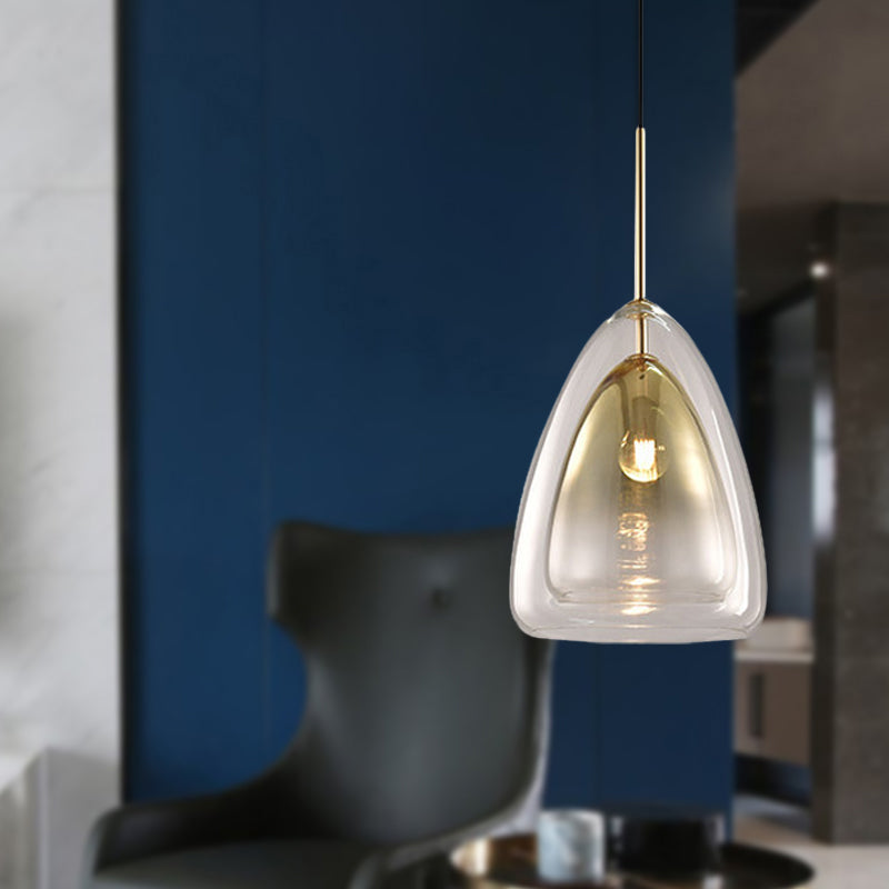 Nordic Double Glass Cone Pendant Light Fixture - 12"/14" Wide Champagne Suspension