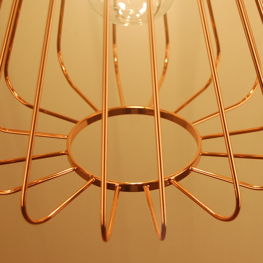 Retro Style Geometric Cage Pendant Light - Brass/Copper Indoor Suspension Lamp