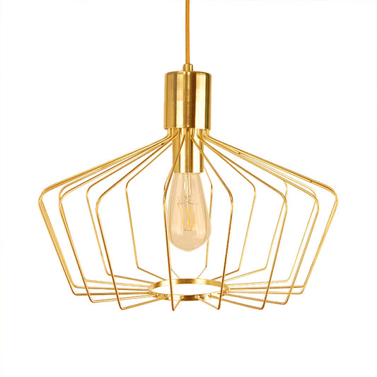Retro Geometric Cage Suspension Light - Brass/Copper Pendant Lighting - Indoor Metal Fixture