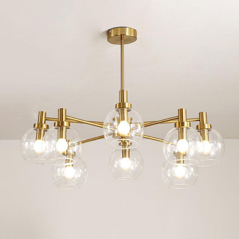 Radial Clear Glass Gold Chandelier Light Fixture - Postmodern Hanging Light with 8/12 Lights