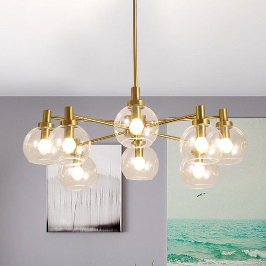 Radial Clear Glass Gold Chandelier Light Fixture - Postmodern Hanging Light with 8/12 Lights