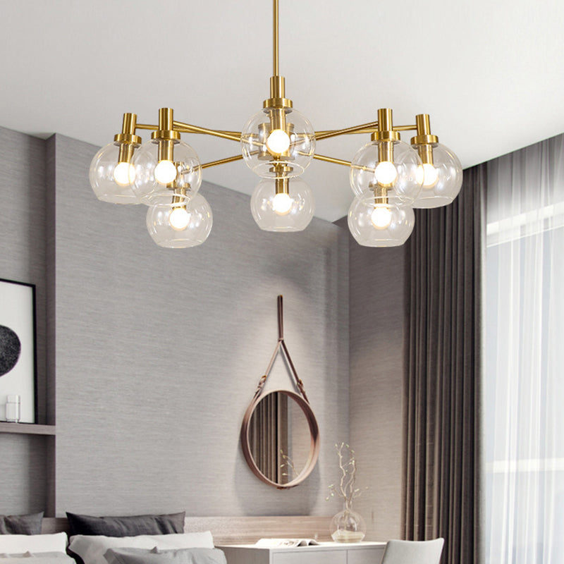 Radial Clear Glass Gold Chandelier Light Fixture - Postmodern Hanging Light with 8/12 Lights