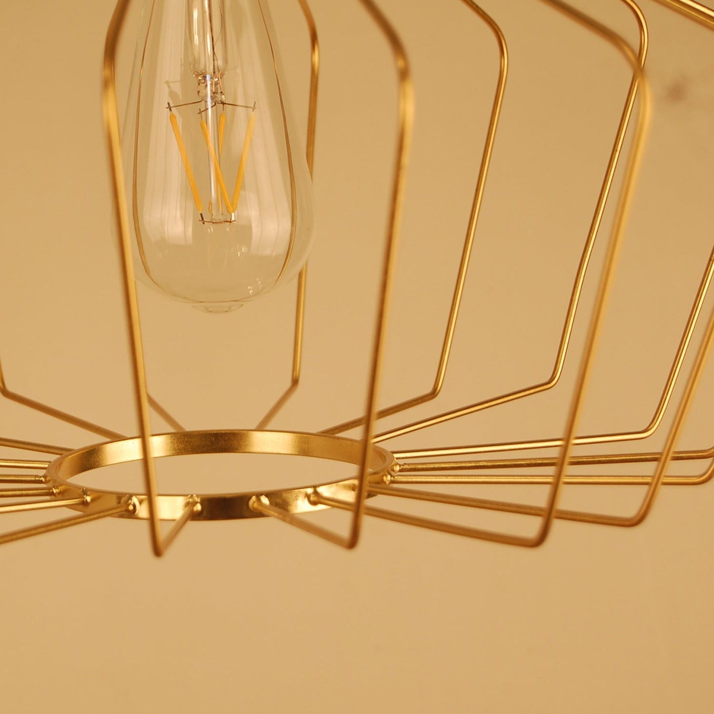 Retro Geometric Cage Suspension Light - Brass/Copper Pendant Lighting - Indoor Metal Fixture