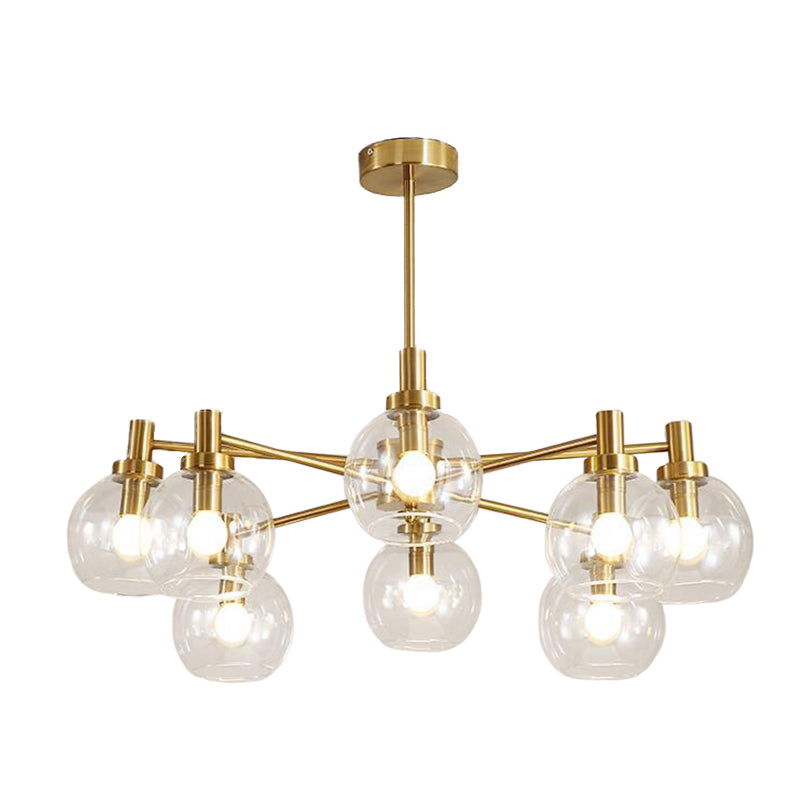 Radial Clear Glass Gold Chandelier Light Fixture - Postmodern Hanging Light with 8/12 Lights
