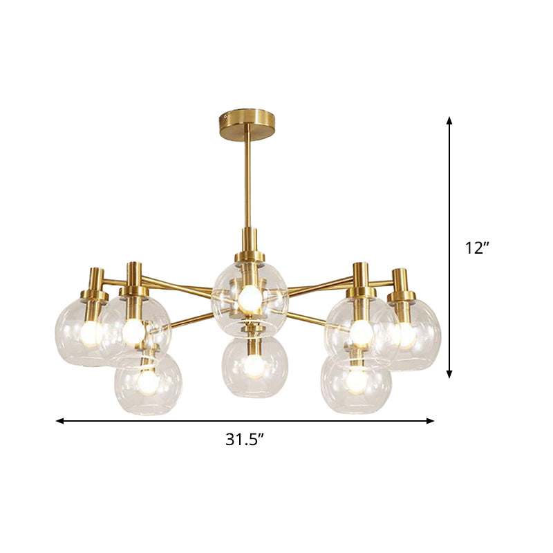 Radial Clear Glass Gold Chandelier Light Fixture - Postmodern Hanging Light with 8/12 Lights