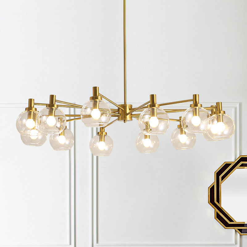 Radial Clear Glass Gold Chandelier Light Fixture - Postmodern Hanging Light with 8/12 Lights