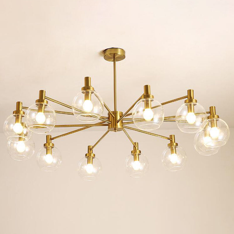 Radial Clear Glass Gold Chandelier Light Fixture - Postmodern Hanging Light with 8/12 Lights